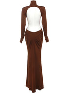 Peach Backless Maxi Dress With Waistless Silhouette And Ruched Elegance