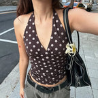 Polka Dot Off Shoulder Backless Camisole Tank Top