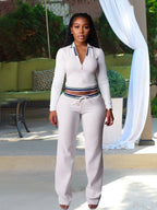 Cozy Two Piece Tracksuit Set With Zip Crop Jacket And Comfortable Sweatpants