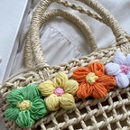 Straw Woven Shoulder Bag With Floral Details
