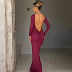 Elegant Backless Long Sleeve Maxi Dress With Bodycon Fit