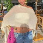 Off Shoulder Knit See Through Lightweight Pullover