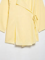 Breezy Linen Kimono Two-piece Set With Lace Up Top And Wide Leg Pants