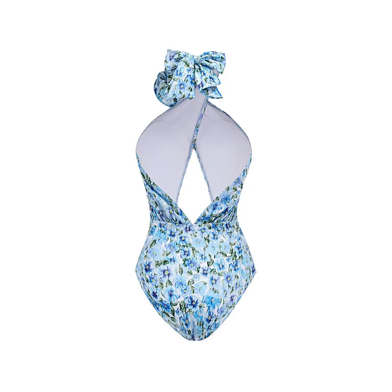 3D Flower Cutout One Piece Swimsuit With Skirt Push Up Slimming Beachwear