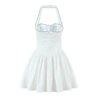 Backless Halter Embroidered White Dress For Women Elegant A Line Mini Dress