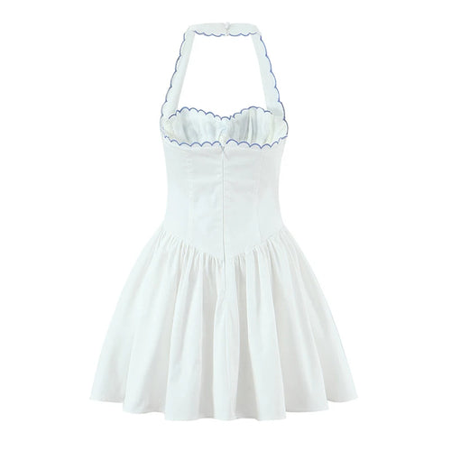 Backless Halter Embroidered White Dress For Women Elegant A Line Mini Dress