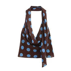 Blue Polka Dot Two Piece Set With Halter Top And Midi Skirt