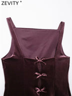 Velvet Spaghetti Strap Bow Back Blouse For Women Elegant Evening Top With Slim Tailored Fit
