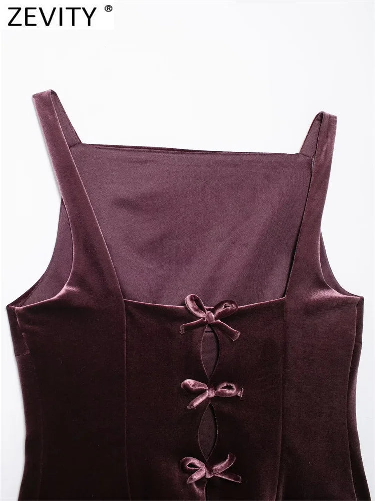 Velvet Spaghetti Strap Bow Back Blouse For Women Elegant Evening Top With Slim Tailored Fit