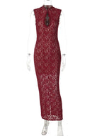Elegant Lace Sleeveless Maxi Dress With Hollow Out Split