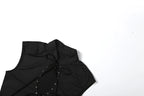 Rivets Decoration Top Stand Collar Navel Exposed Bandage Look Edgy Chic High Street Fashion