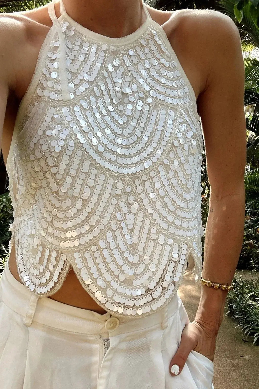 Backless Halter Sequin Crop Top Sparkly Sleeveless Glitter Camisole