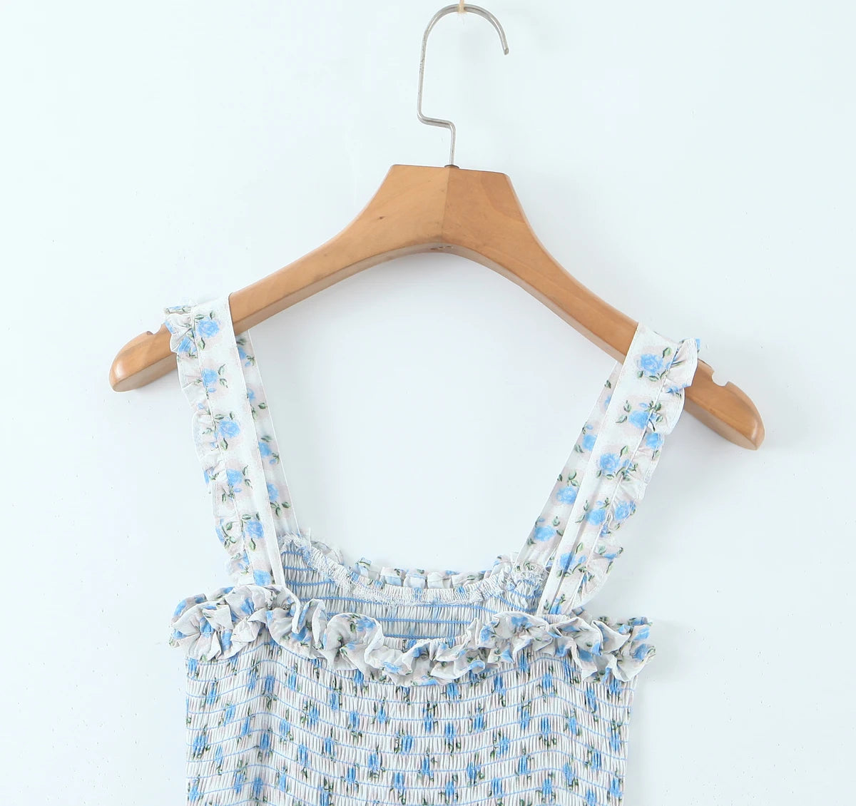 Flower Print Corset Ruched Elastic Body Sling Mini Square Collar Ruffles Hem Dress