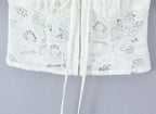 Romantic Lace Patchwork Off Shoulder Puff Sleeve Crop Top