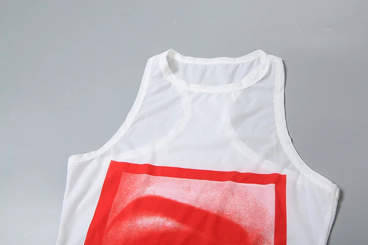 Lip Print Women Long Thin O-neck Sleeveless