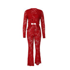 See Through Lace Set With Long Sleeve Top And Pants