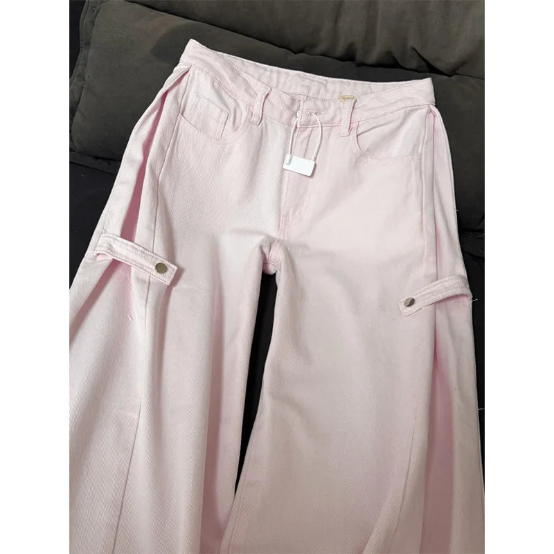 Retro High Waist Wide Leg Denim Cotton Jeans For Women