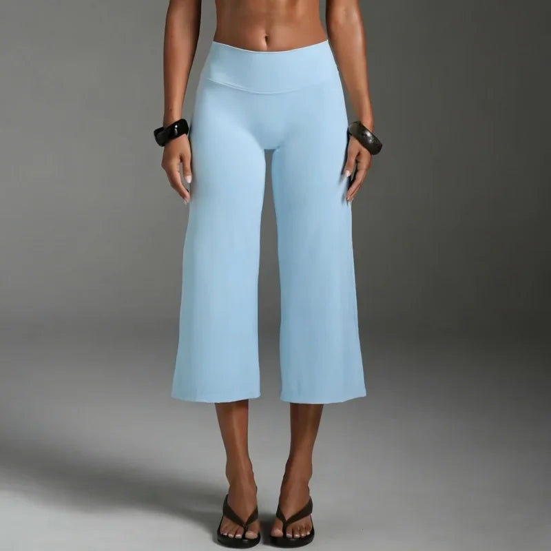 Wide Leg Capris With Sequined Detail And Elastic Waistband