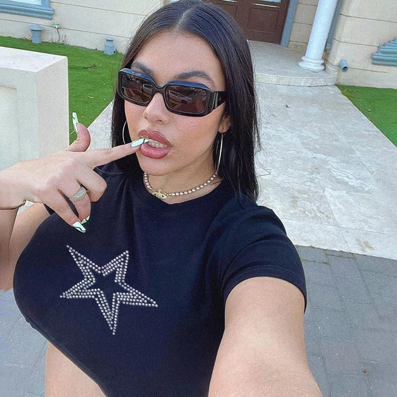 Vintage Rhinestone Star Crop Top