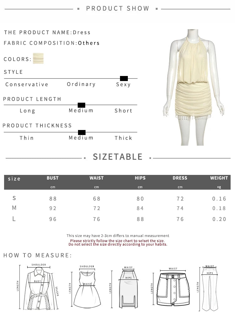 Patchwork Mesh Mini Dress With Lace-Up Halter Backless Tassel Detail