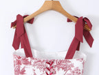 Sexy Women's Print Corset Top Bow Tie Straps Lacing Up Back Top
