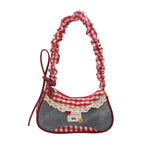 Lace Ribbon Tote With Stretchable Shoulder Strap Handbag