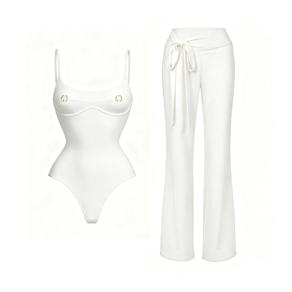 Two Piece Bikini Set Bandeau Top And High Cut Bottom For Women Monochrome Beachwear With Sleek Flattering Fit