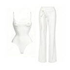Two Piece Bikini Set Bandeau Top And High Cut Bottom For Women Monochrome Beachwear With Sleek Flattering Fit