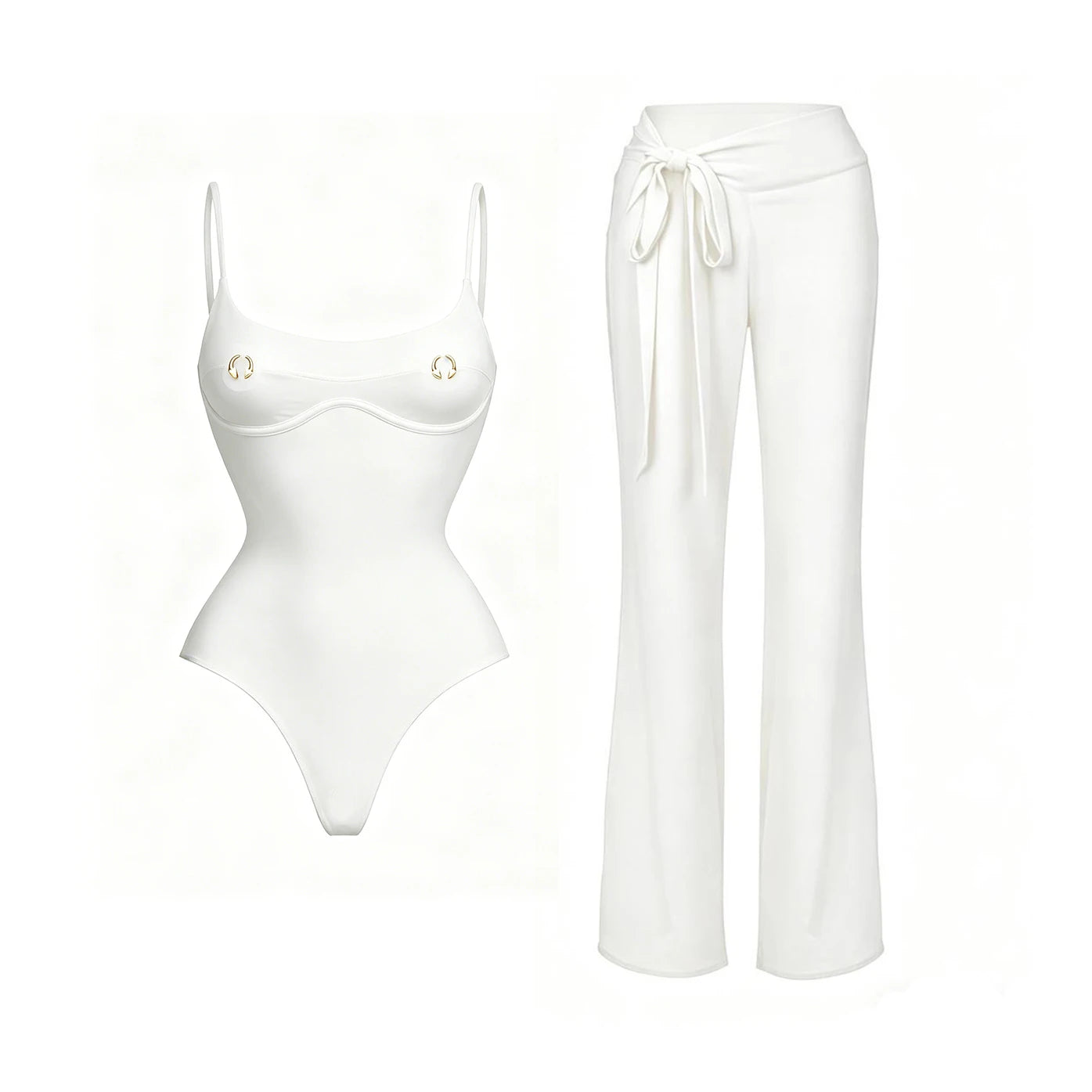 Two Piece Bikini Set Bandeau Top And High Cut Bottom For Women Monochrome Beachwear With Sleek Flattering Fit