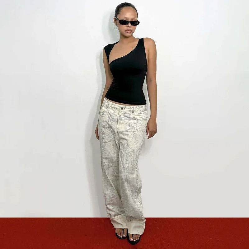 Irregular Neckline Sleeveless Tank Top For Women Slim Fit