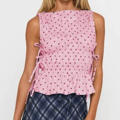 Tie-Up Side Dot Print Tank Top