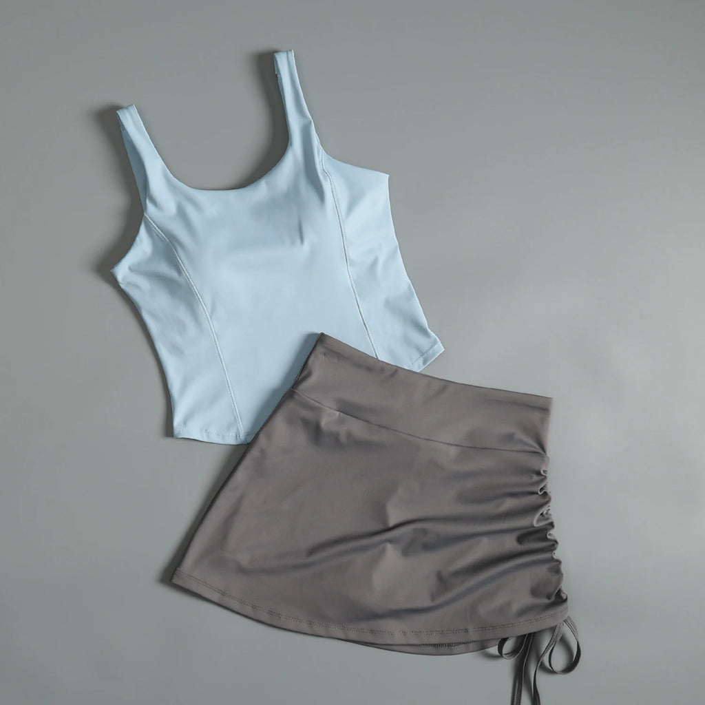 Activewear Set For Women With Chest Pad Vest And Skirt