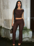 Two Piece Set Crop Tank And Pleated Skinny Flare Pants