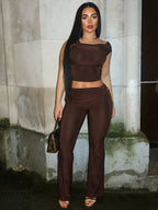 Two Piece Set Crop Tank And Pleated Skinny Flare Pants