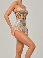 Leopard Patchwork Lace Jumpsuit With Spaghetti Straps