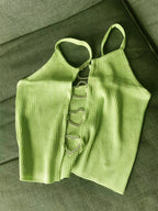 Ribbed Crop Top With Sleeveless Back Heart Decor Cami
