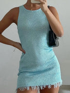 Knit Mini Dress With Tassels And Glitter