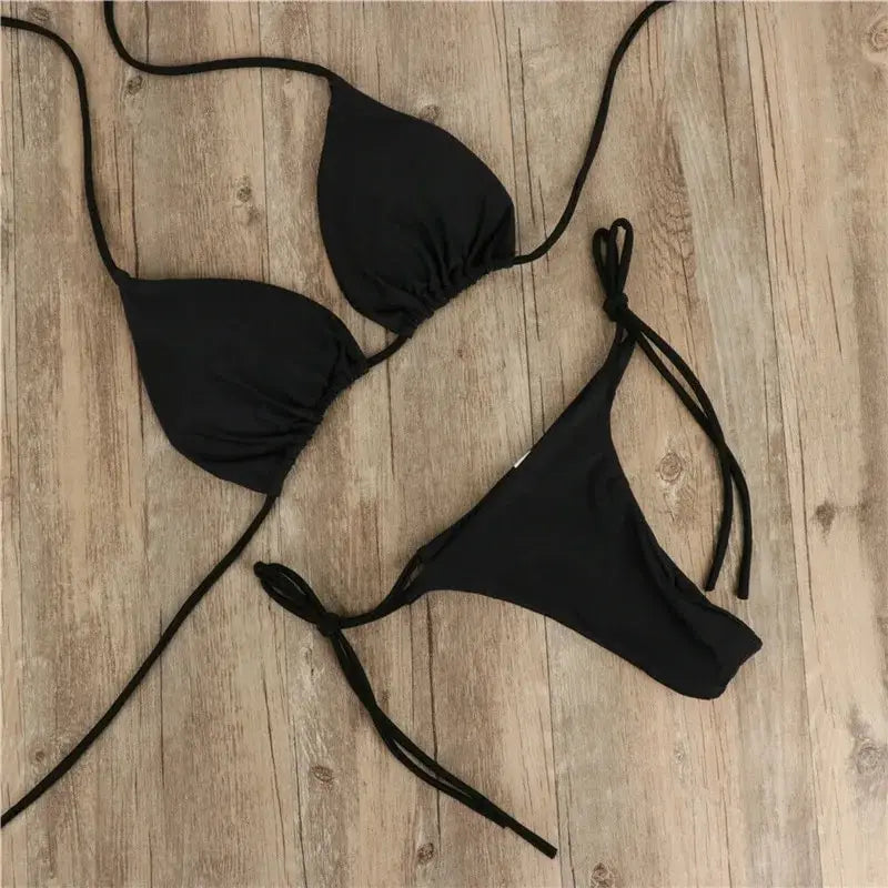 Black Bikini Set With Adjustable Neck Straps