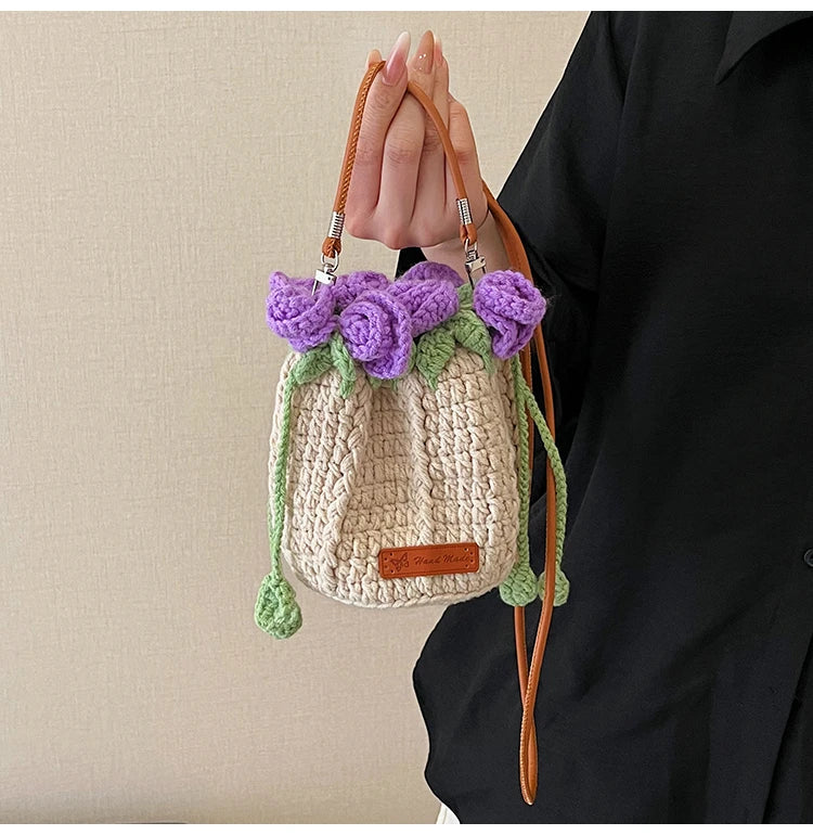 String Bucket Bag For Women Lightweight Crossbody Versatile Hollowout Design