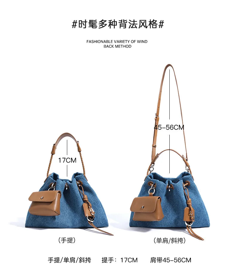 Denim Day Bag With Minimalist Crossbody