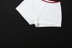 Patchwork Contrast Color Set With Backless Crop Top And Skinny Shorts