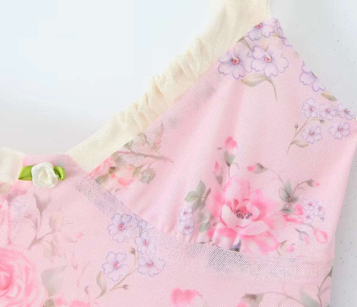 Vintage Pink Floral Print Mini Sexy Women's Dress