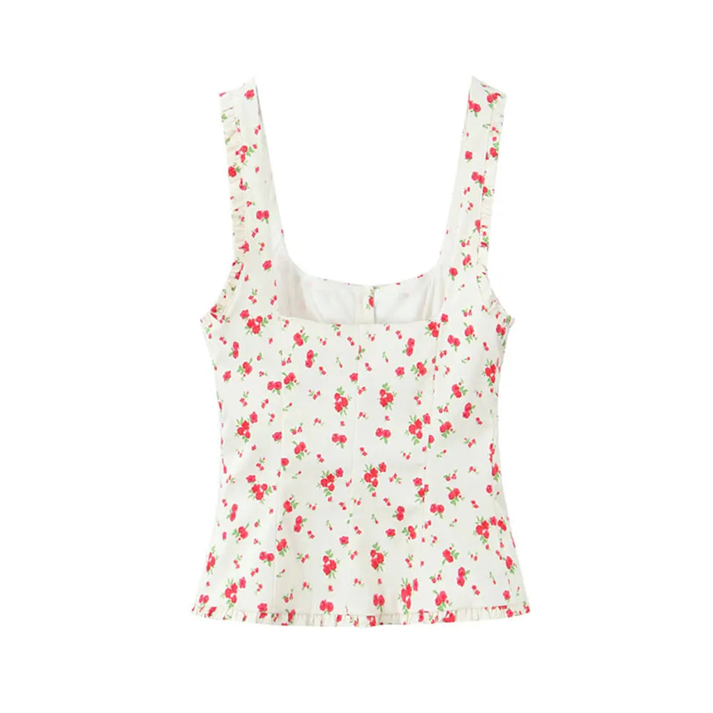 Floral Print Tank Top And Mid Waist Pleated Mini Skirt Two-piece Set