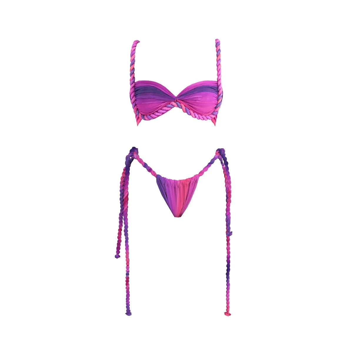 Three Piece Halter Bikini Set Purple Crochet Dress Swimsuit With Push Up Bandeau Beachwear