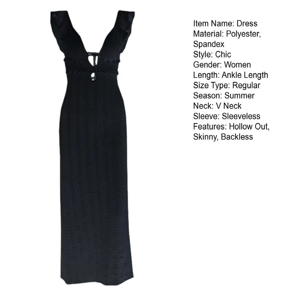 Knit Dress With Backless Hollow Out Lace Up Solid A Line Sleeveless