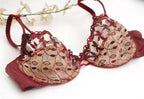 Burgundy Lace Mesh Push Up Bra Set With Embroidery Ultra Thin Sexy Lingerie For Women