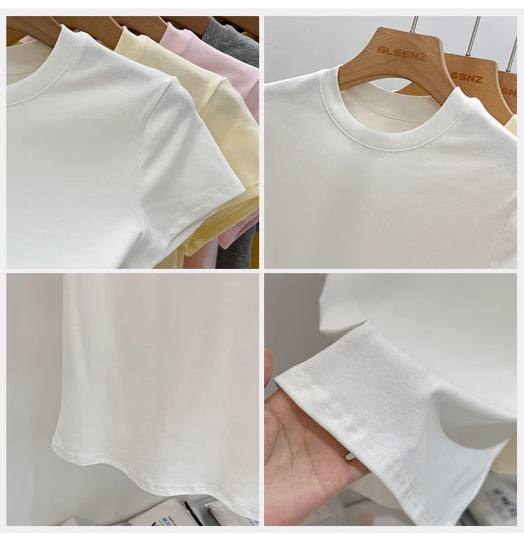 Boutique Solid Color O Neck Short Sleeve Tee