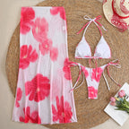 Flowers Printed With Skirt Halter Bikini Three-pieces Bikini set