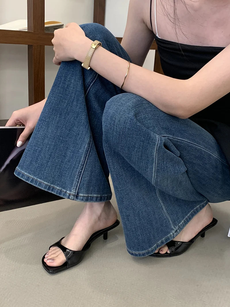 Leather Gladiator Sandals With Square Toe Low Heel