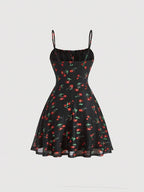 Cherry Print Vintage Summer Dress With A-Line Swing Sundress